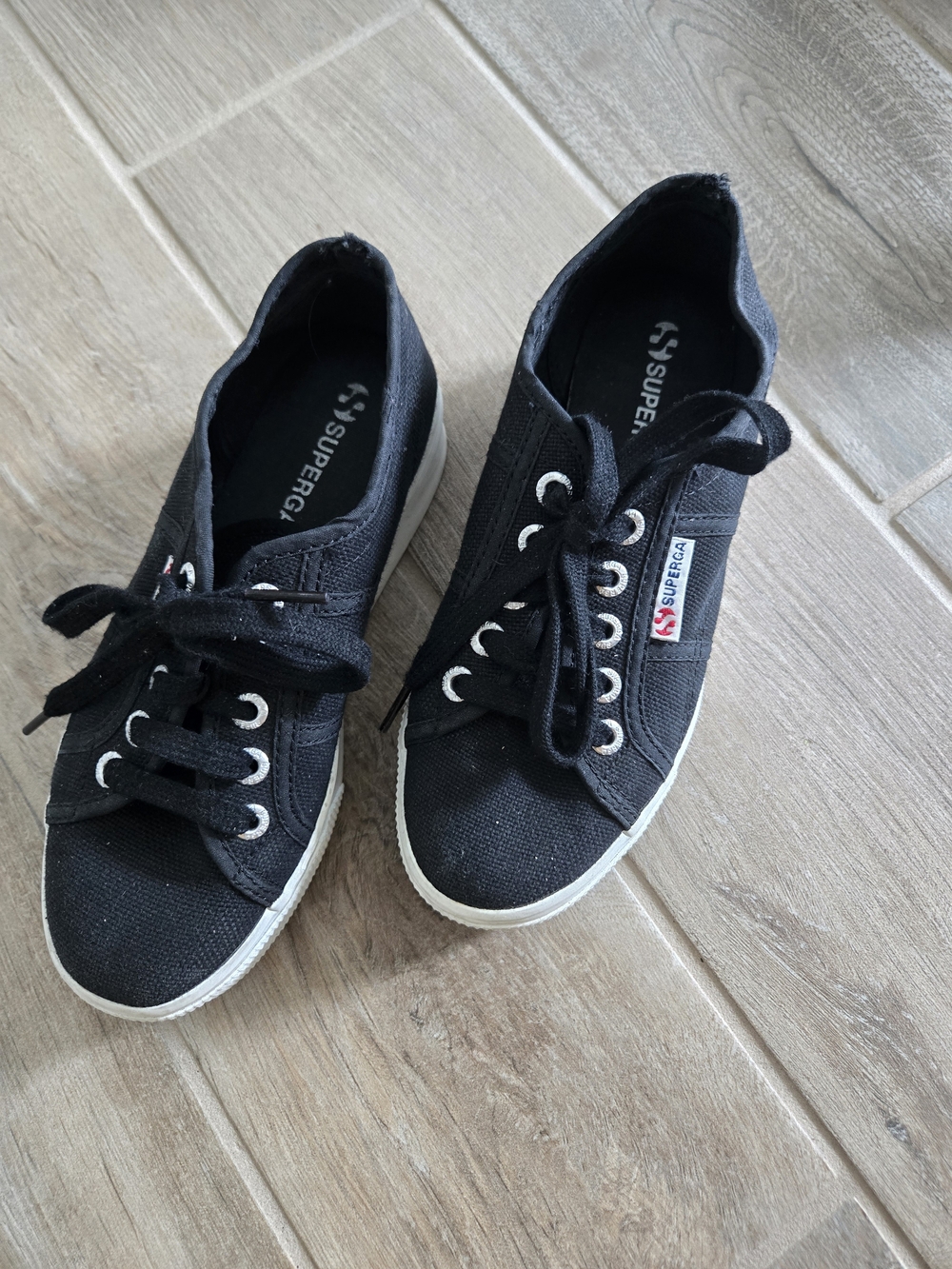 Superga Black Canvas Low-Top Sneakers with White Sole